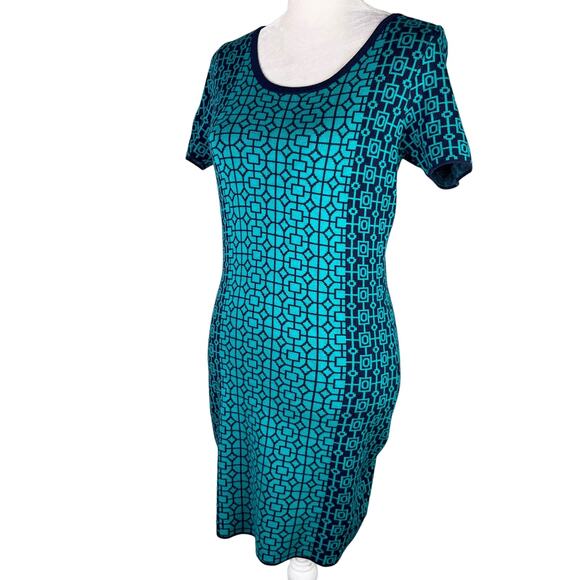 Romeo + Juliet Couture Sweater Dress M Teal Navy Geometric Print - Picture 5 of 12